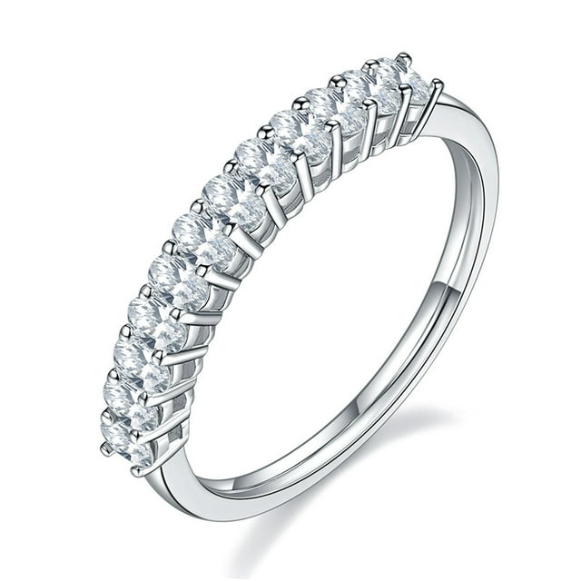 Anillo de diamantes en hilera de moissanita para mujer, chapado en plata 925, oro de 18 quilates, anillo sencillo personalizado