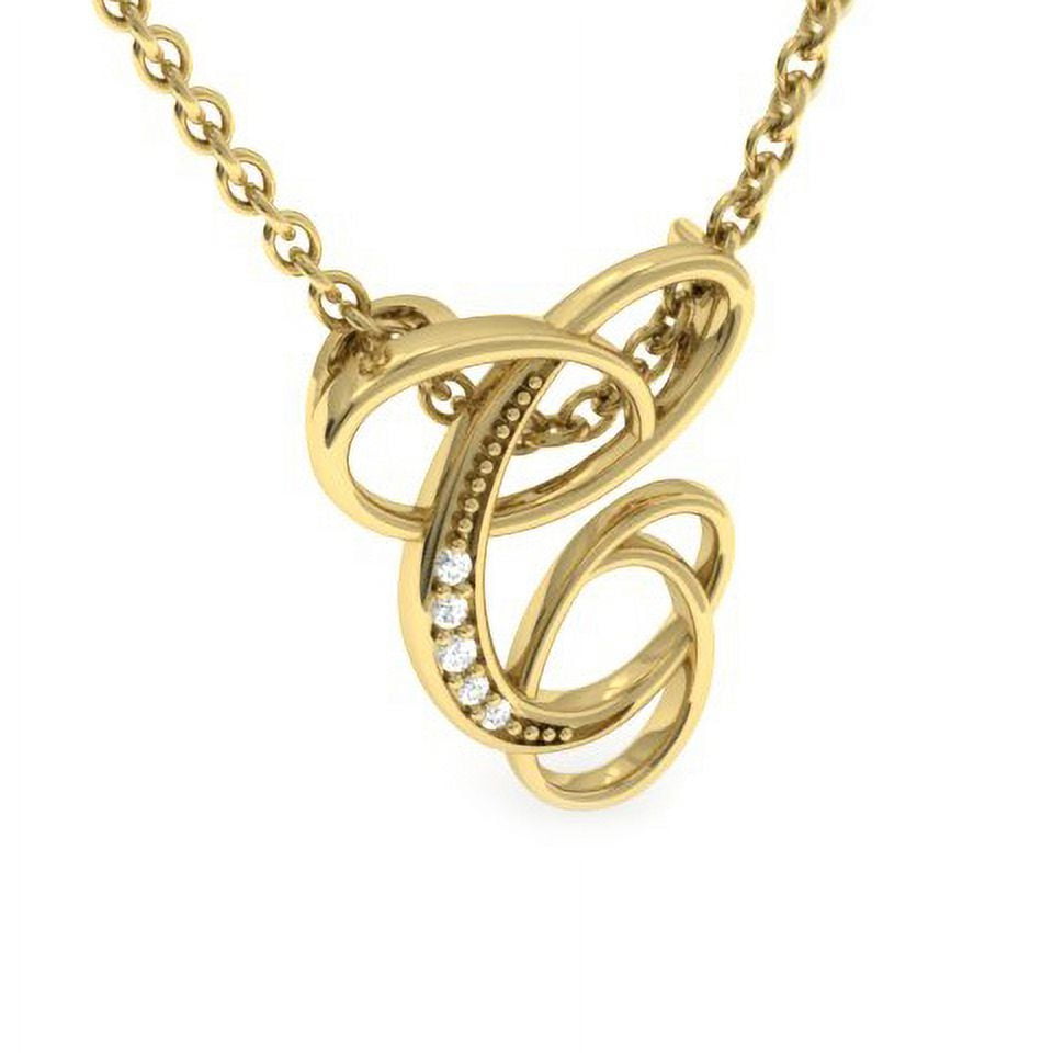 SuperJeweler C Initial Necklace In Yellow Gold With 5 Diamonds, Serif Style, With Free 18 Inch Cable Chain, For Women