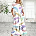 thumbnail image 2 of Penkiiy Women's Summer Casual Short Sleeve Crewneck Dress Casual Flowy Tiered Maxi Beach Dress With Pockets Feather Print Dress S White, 2 of 6