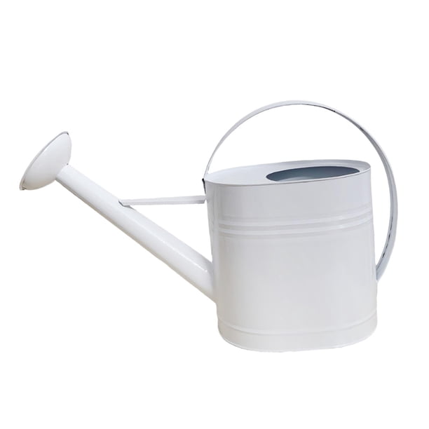 Regadera de metal de 5 L, regadera de hierro para con asa cómoda, herramienta de jardinería ovalada portátil para flores de interior. Blanco