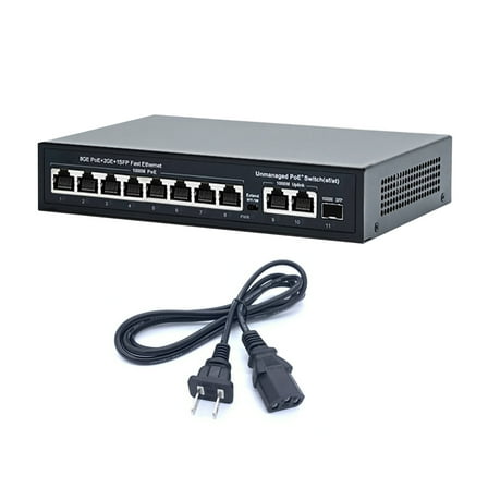 ARCADORA 10-Port Gigabit POE Switch for IP Cameras, 2 Uplink Ports, Plug-and-Play, IEEE802.3at/af Compliant