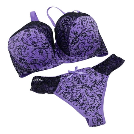 XFYSSS Fasion Ladies  Sexy Bra Set Comfortable Push Up Embroidery with Lace Print and Color Blocked Inner Garment Matching Set