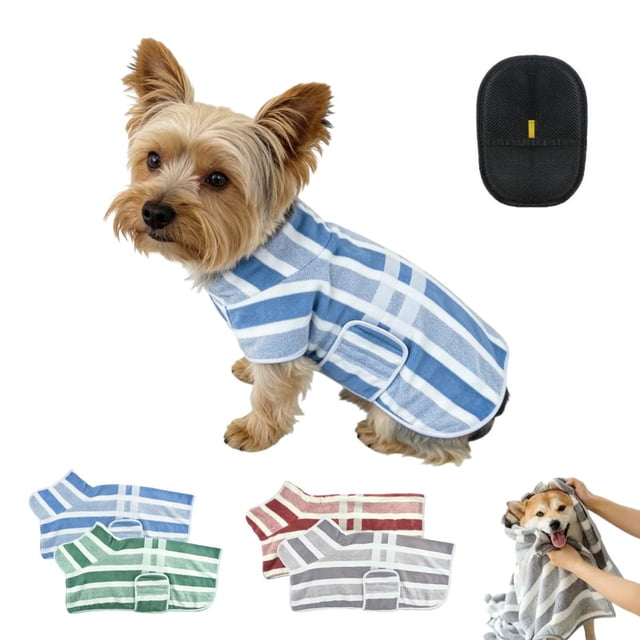Quick-Drying Dog Bathrobe,Striped Super Absorbent Quick-Drying Pet Dog Robe with Adjustable Belly Band,Super Soft Full Wrap Dog Towel for Puppies/Medium to Large Dogs After Bath