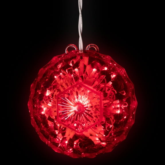 Northlight LED Lighted Crystal Sphere Outdoor Christmas Decoration - 5" - Red - 2' White Wire