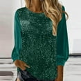 thumbnail image 2 of JURANMO Women's Sparkly Sequin Tops Glitter Party Long Sleeve Shirts Dressy Crew Neck Pullover Blouse 2025 Cocktail Holiday Tops Green M Prime Day Deals, 2 of 8