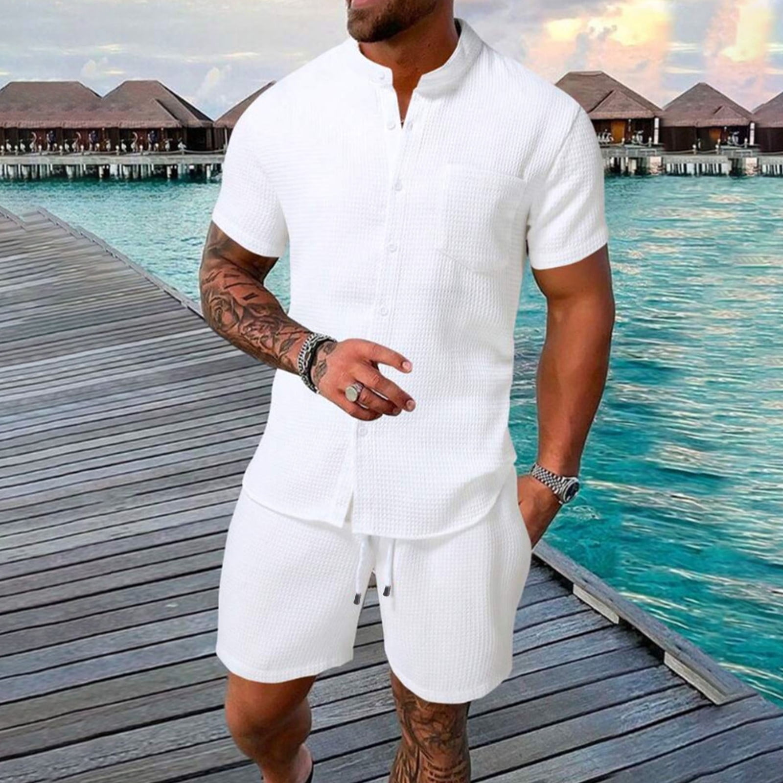 Économies D'Été En Liquidation! Chemise Décontractée Unie Pour Hommes Col Rabattu Boutons Manches Courtes, Chemise Classique Boutonnée Pour Bureau, Décontractée Ou Activités Extérieures