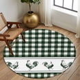 thumbnail image 2 of Round Area Rug 6 Ft, Farmhouse Green Plaid Washable Non-Slip Circle Carpet for Living Room/Bedroom, Vintage Country Cock Checkered Low-Profile Indoor Mats Collection Rugs for Residential, 2 of 8
