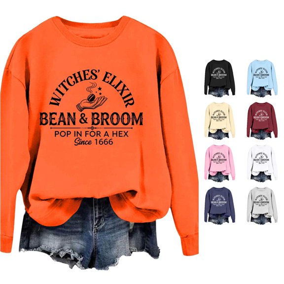 Venzia Women Halloween Crewneck Sweatshirt, Black Long Sleeve Pullover Top, Casual Fall Graphic Sweatshirt