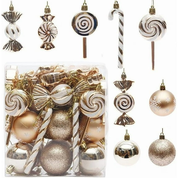 SHANJIA Christmas Tree Decorations, Candy Cane Christmas Decorations 36 PCS Christmas Ball Ornaments Set, Christmas Ornaments Balls Shatterproof Hanging Ornaments Kit