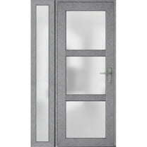 Front Exterior Prehung FiberGlass Door Frosted Glass / Manux 8552 Grey Ash / Side Exterior Window / -W36 12" x H80"-Right-hand Inswing
