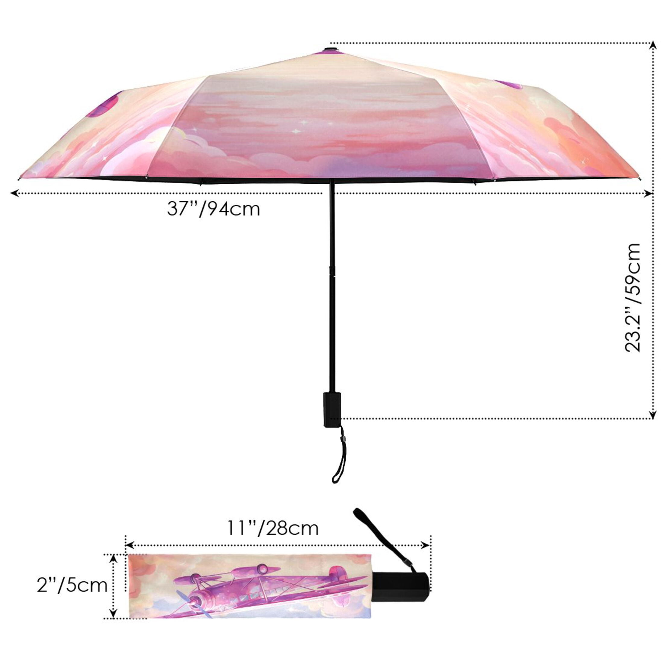 Aircraft Flying in Sky Compact Sun Umbrella Windproof Travel Umbrellas for Rain Strong Portable UV Protection