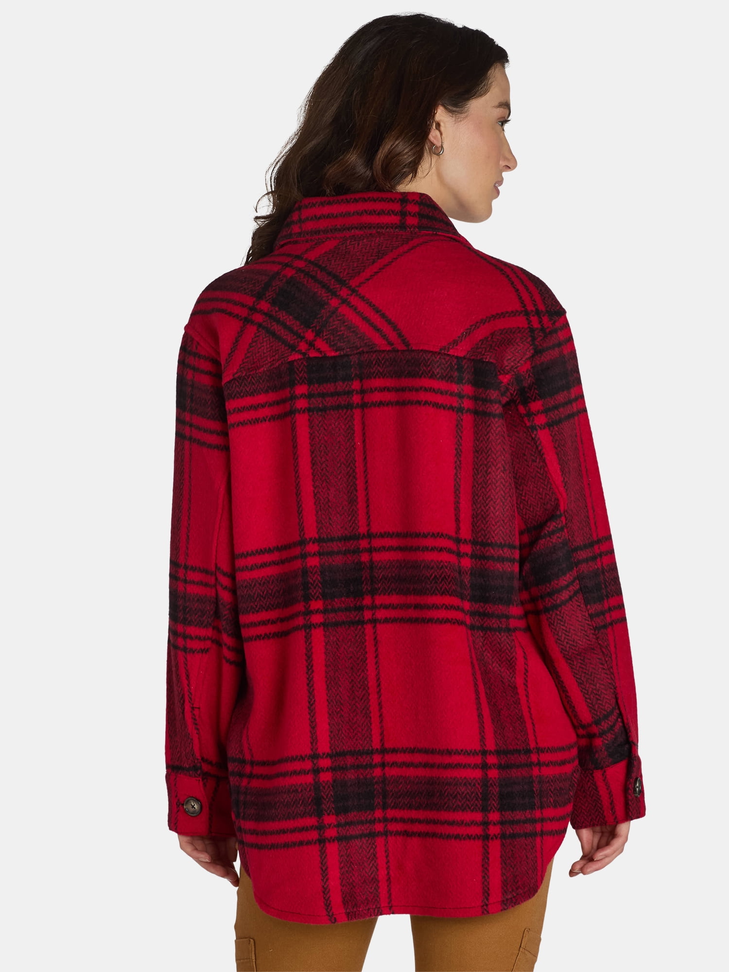 Time and Tru Women's Plaid Button Front Shacket, XS-XXXL