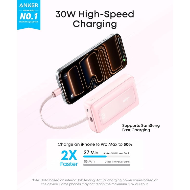 Anker Portable Charger, 10,000mAh 30W Power Bank, USB-C in and Out