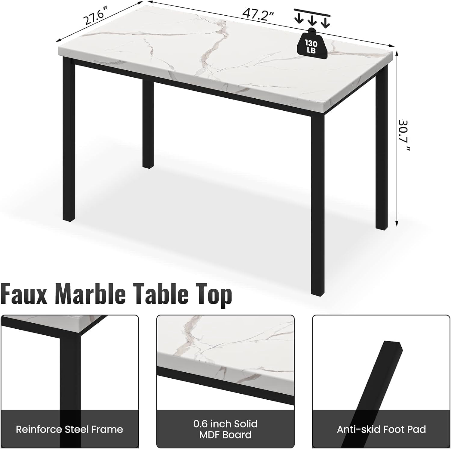 Cvortll 5-Piece Dining Table Set for 4, Modern Faux Marble Dining Table with 4 Velvet Chairs, White & Grey