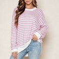 thumbnail image 2 of Levmjia Women's Striped Long Sleeve Sweater Crewneck Drop Shoulder Loose Fit Casual Pullover Top for Fall Winter, 2 of 6