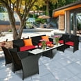 thumbnail image 1 of Gymax 8PCS Rattan Outdoor Conversation Set Patio Furniture Set w/ Red Cushions, 1 of 10