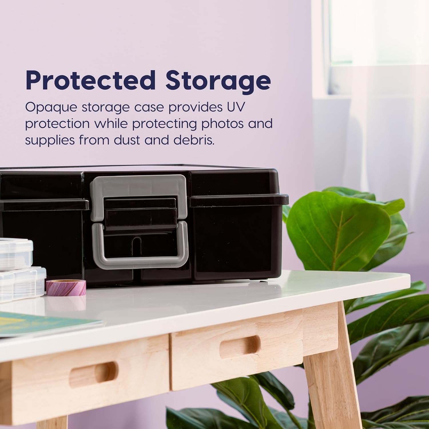 IRIS Photo Storage Case with 16 Inner 4" x 6" Picture Holders, Black, Opaque Organizer with Handle for Photos