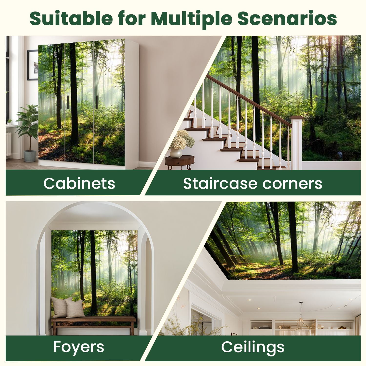 Peel and Stick Wallpaper Morning forest Modern Art Wall Mural Decor Self Adhesive and Removable 100in x 144in