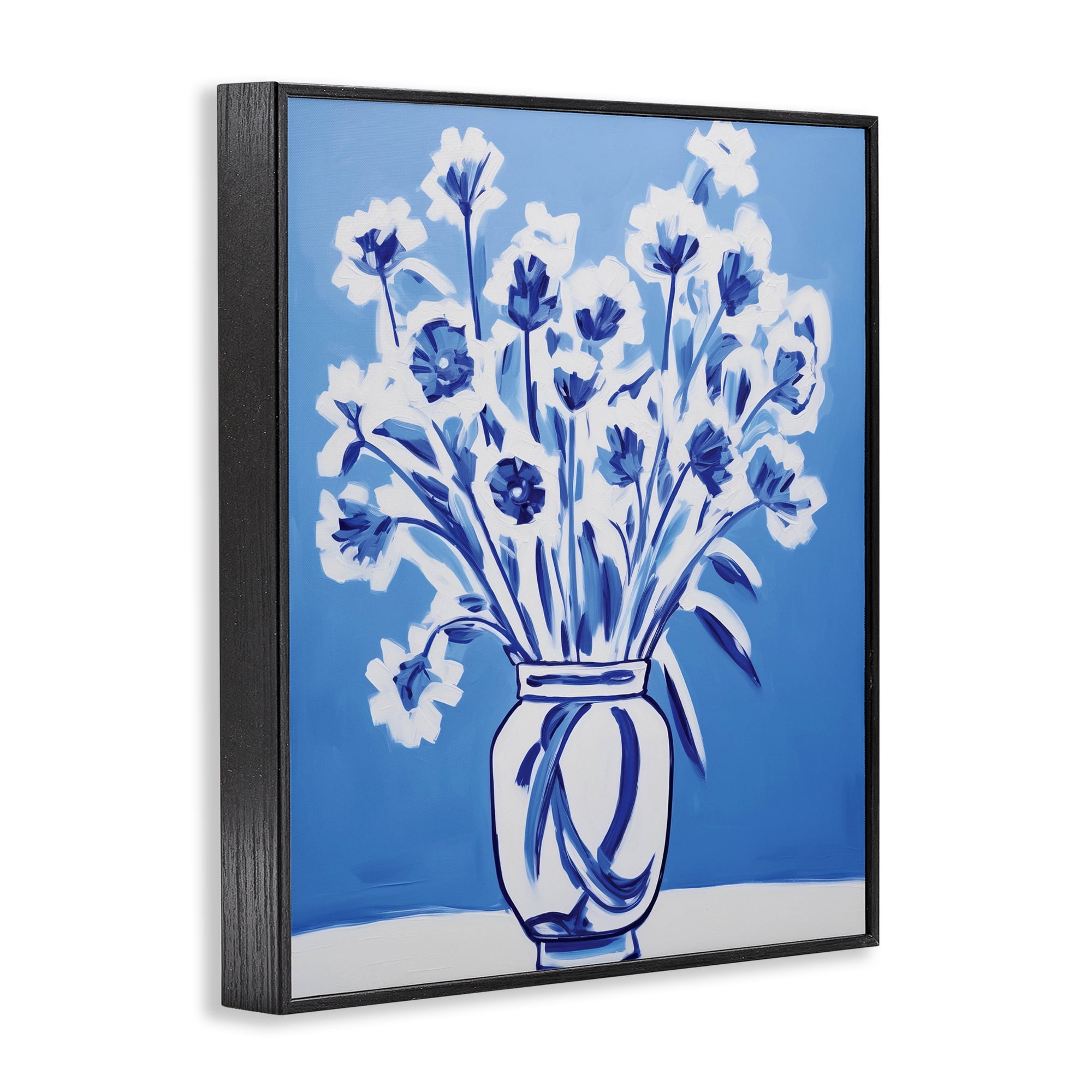 Blue & White Contrast Flowers Black Framed Giclee Art, design by Lettered and Lined