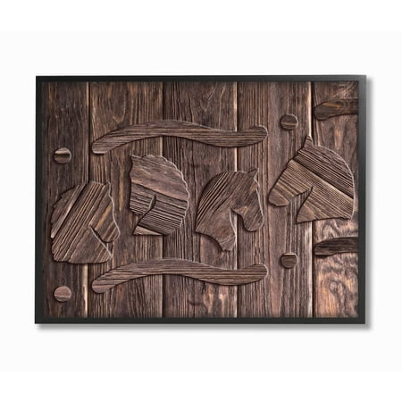 Stupell Industries Unicorn Rustic Etch Wood Grain Brown Digital Design Framed Wall Art Design by Ziwei Li, 11" x 14", Black Framed