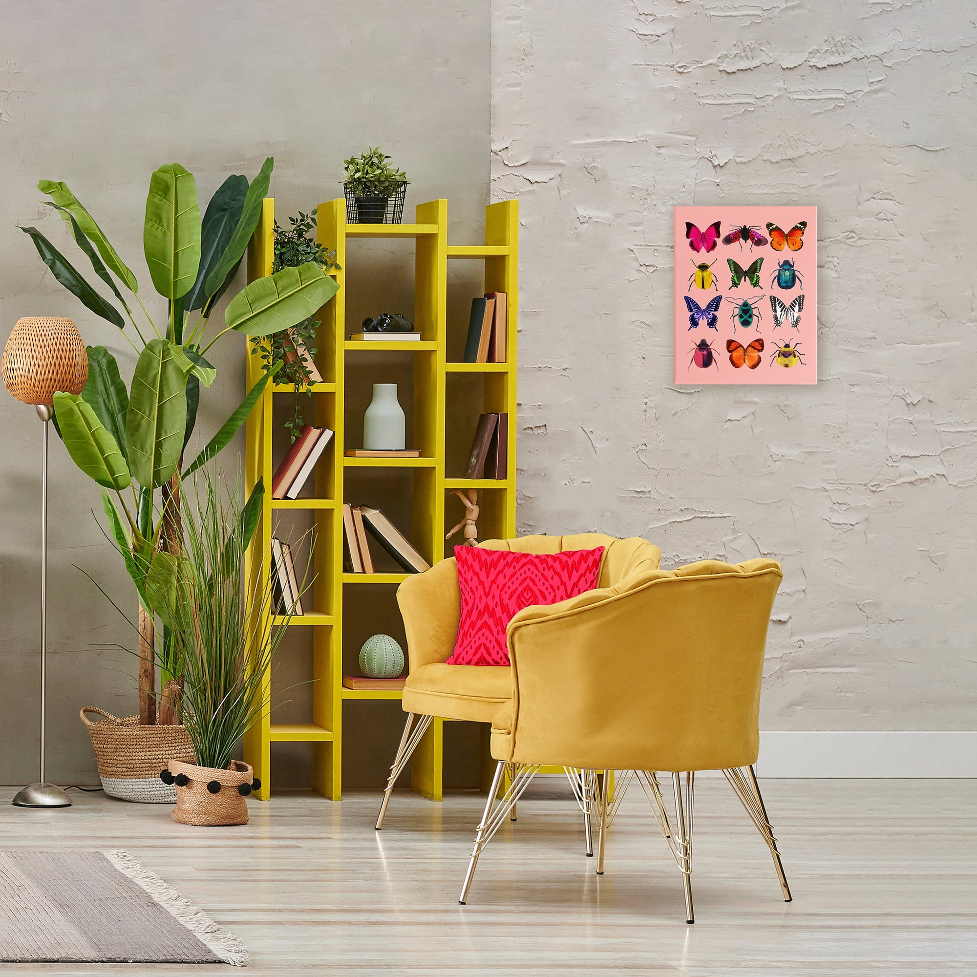 Colorful Bug Species on Pink Canvas Wall Art, design by LISH Creative