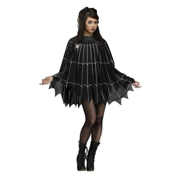 Fun World Silver Spider Web Poncho Women's Halloween Fancy-Dress Costume for Adult, Regular One Size