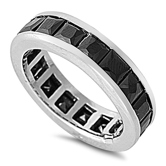 Black Simulated CZ Unique Polished Ring ( Sizes 6 7 8 ) New .925 Sterling Silver Thumb Band Rings (Size 8)