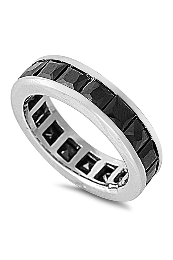 Black Cubic Zirconia Ring .925 Sterling Silver Thumb Band Jewelry Female Male Unisex Size 6