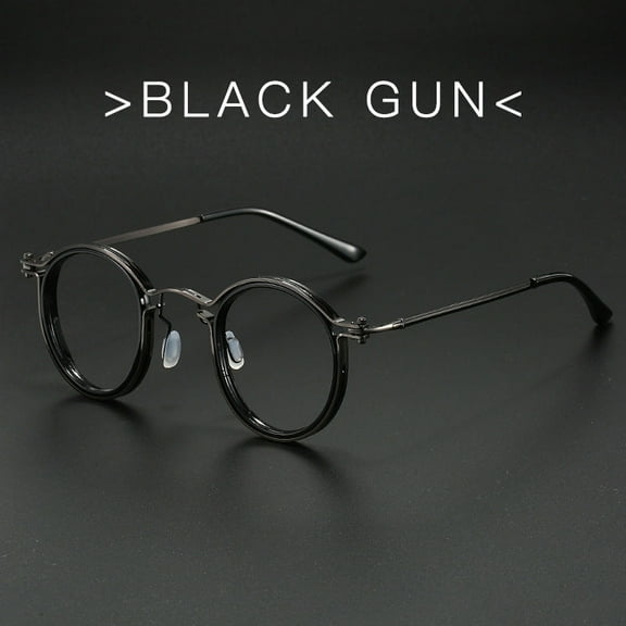 Round Frame Anti Blue Light Glasses Full Rim Plastic Metal Frame AC Lenses Zero Degree Plain Glasses in Black Gold
