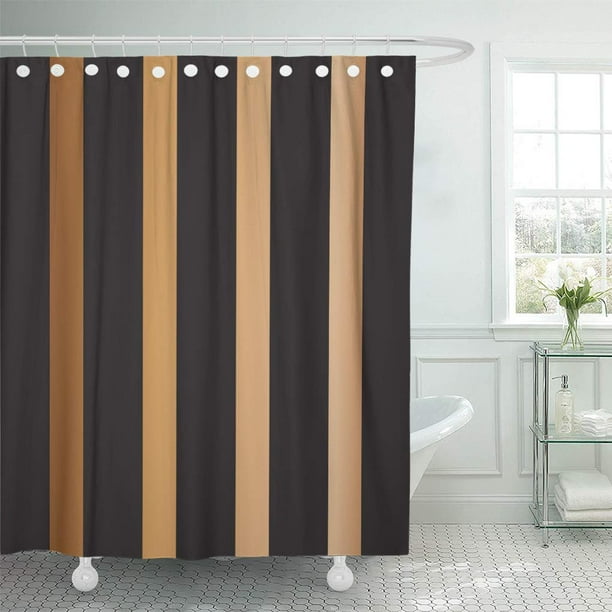 CYNLON Brown Stripes Gold and Black Pattern Contemporary Coordinating Traditional Bathroom Decor