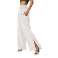 thumbnail image 4 of Pantalon Large en Coton et Lin, Taille Haute, Fendu, Décontracté, Mode pour Femmes, 4 of 8