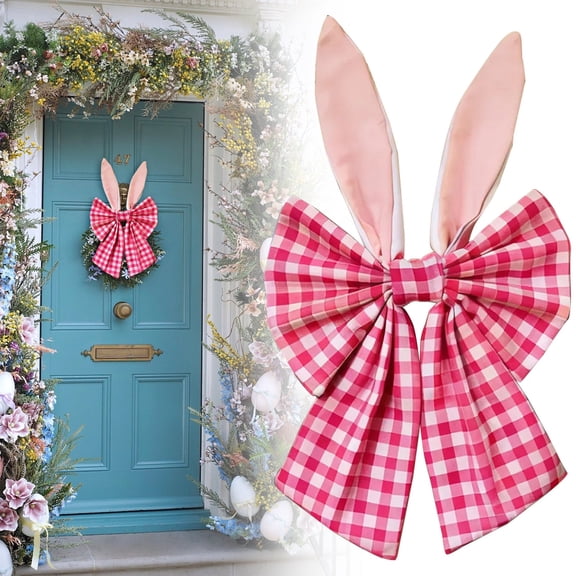 JoyMart 16 inch Easter Wreath Bow Rustic Easter Bows for Wreaths Spring Holiday Fabric Decorative Bow for Tree Topper Front Door Wall Window Home DIY Crafts
