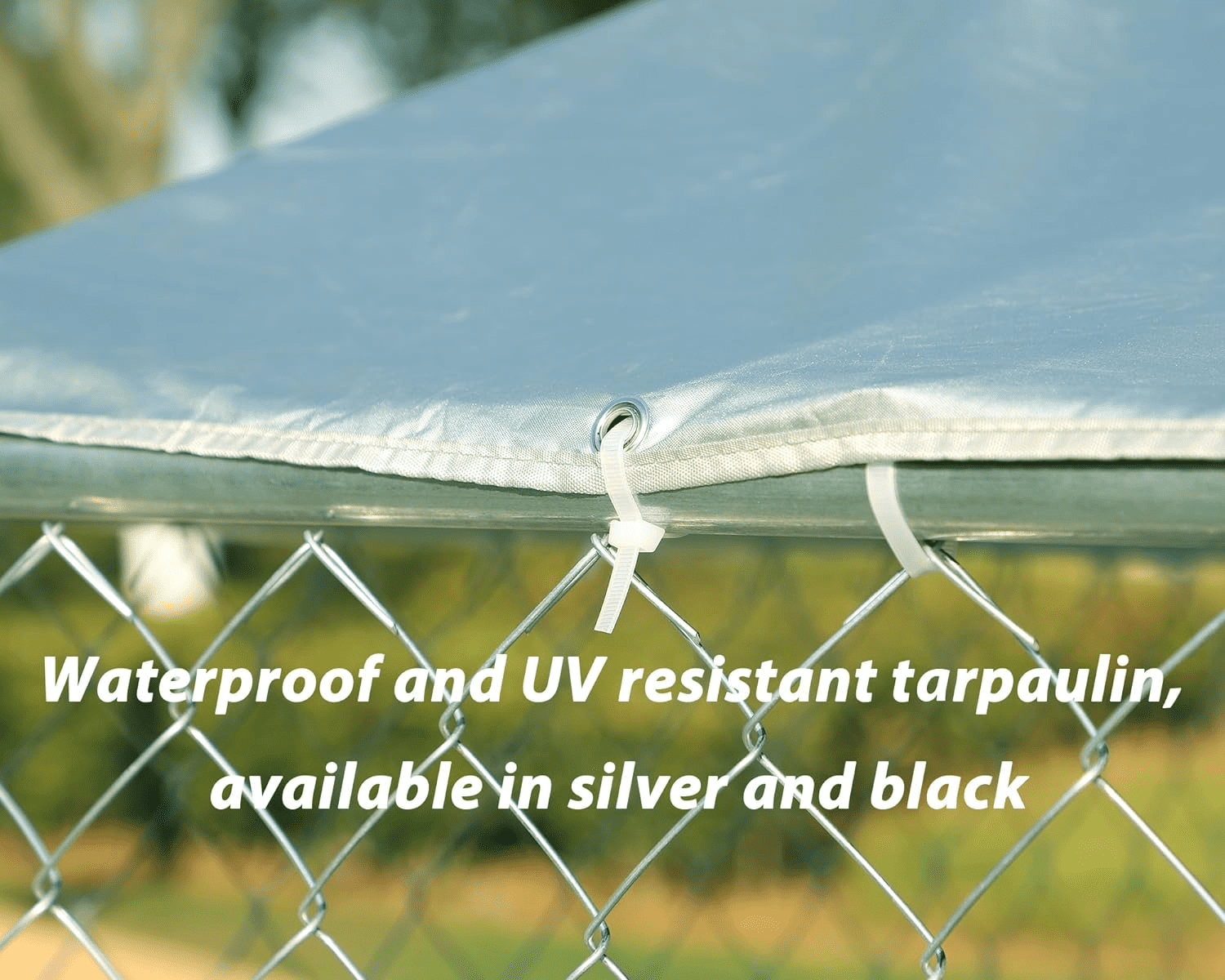 Magic Union Larger Size Metal Dogs Kennels Outdoor, 118'' L x 118'' W x 83'' H,Waterproof Anti-Ultraviolet roof Cover, Galvanized Steel Cage Fence Dog Playpen,Lockable Door for Outside Backyard Farm