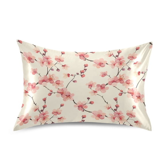 Ryvnso Satin Pillowcase Cherry Flower Branch Pillow Cases Standard Size 26x20in