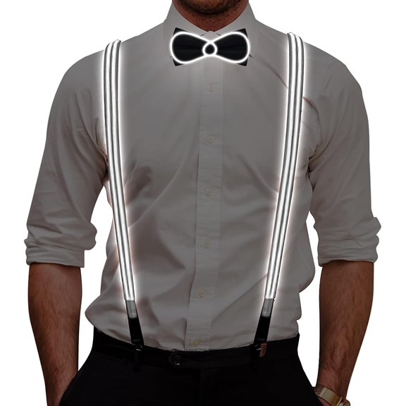 LINLIN Light Up Suspenders LED Suspenders, Bow Tie and Suspenders Set for Men Christmas Party Costume