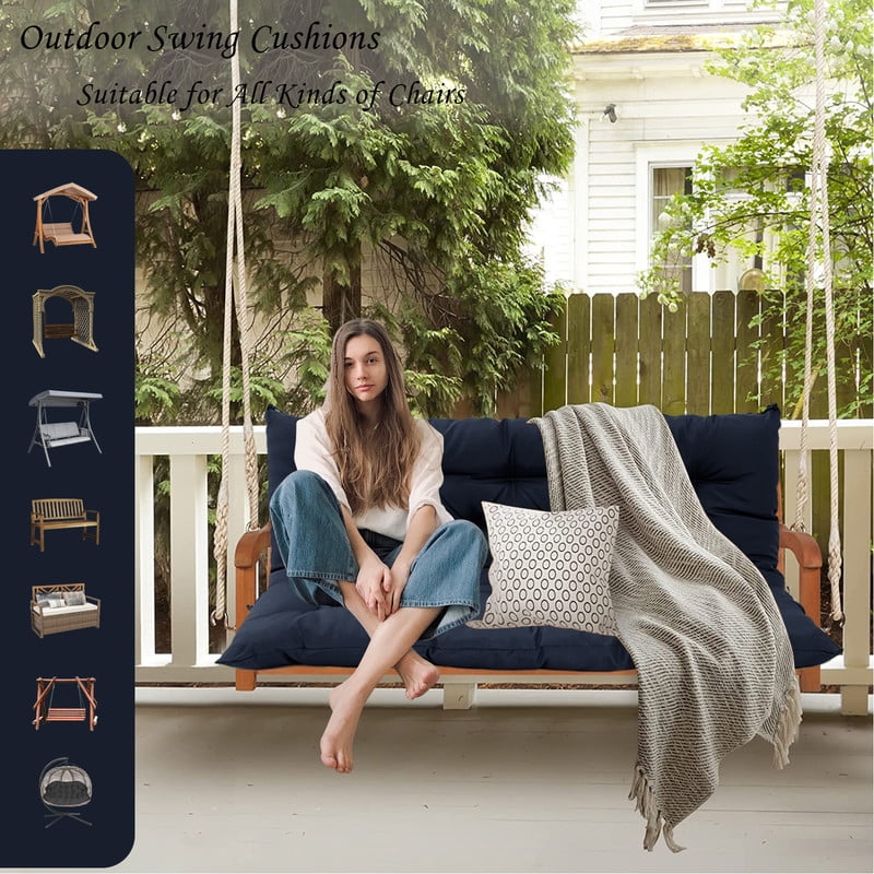 Outdoor Cushions for Patio Furniture, 4" Thick Waterproof Porch Swing Cushions Replacement with Backrest, 2-3 Seater Bench Cushion（Navy blue,40*40in）