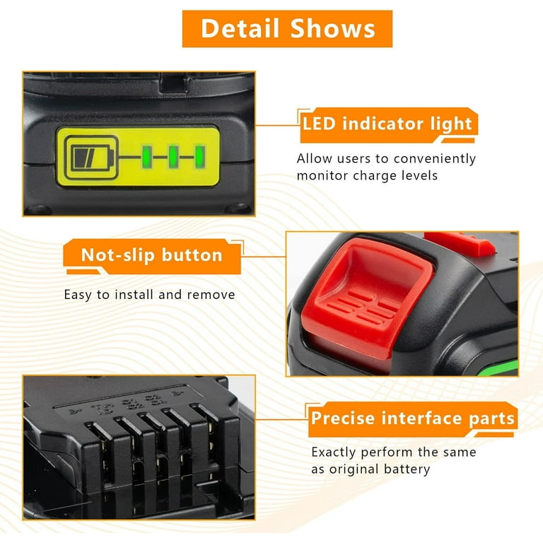 2-Pack DCB200 6.0Ah Replacement Battery For DeWalt 20V Tools - Compatible With DCD/DCF/DCG Series