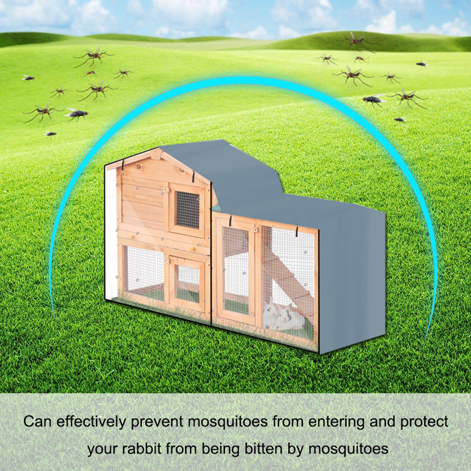 Sofullue Rabbit Hutch Cover Outdoor with Zipper Opening Visible Window Heavy Duty Waterproof Bunny Cage Dust Cover