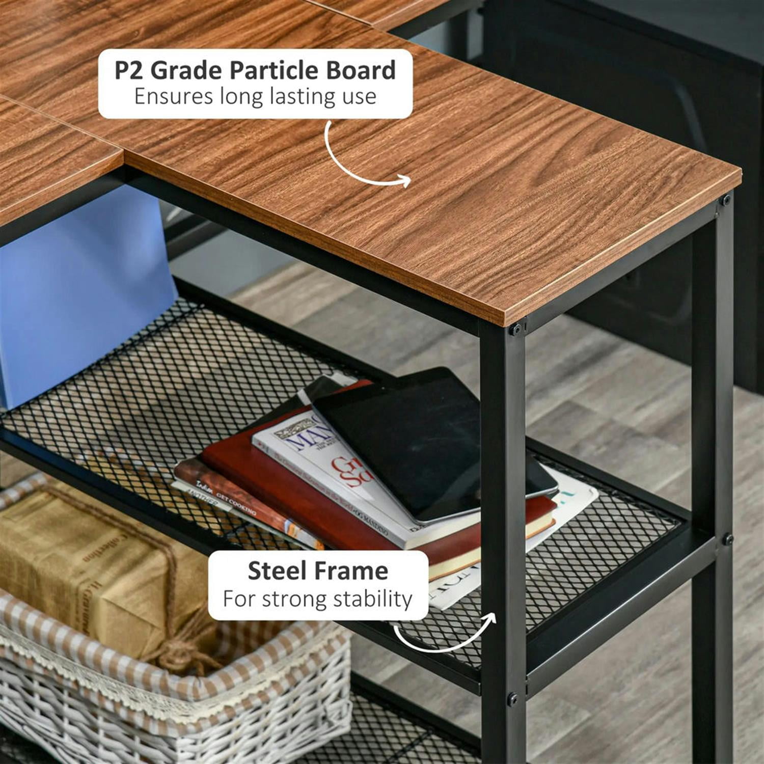 Demi Bonn Modern 2 Person Office Desk with 2 Storage Shelves, Home Computer Desk for Living Room, Office, Study, Writing Table PC Desks, Brown