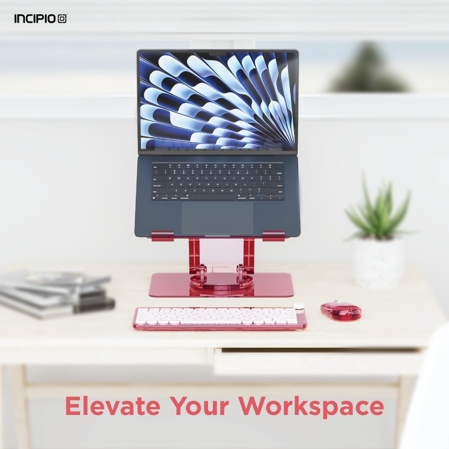 Incipio Translucent Adjustable Laptop Stand for Desk, Foldable, Portable Computer/Tablet Stand 360° Rotating-Iridescent