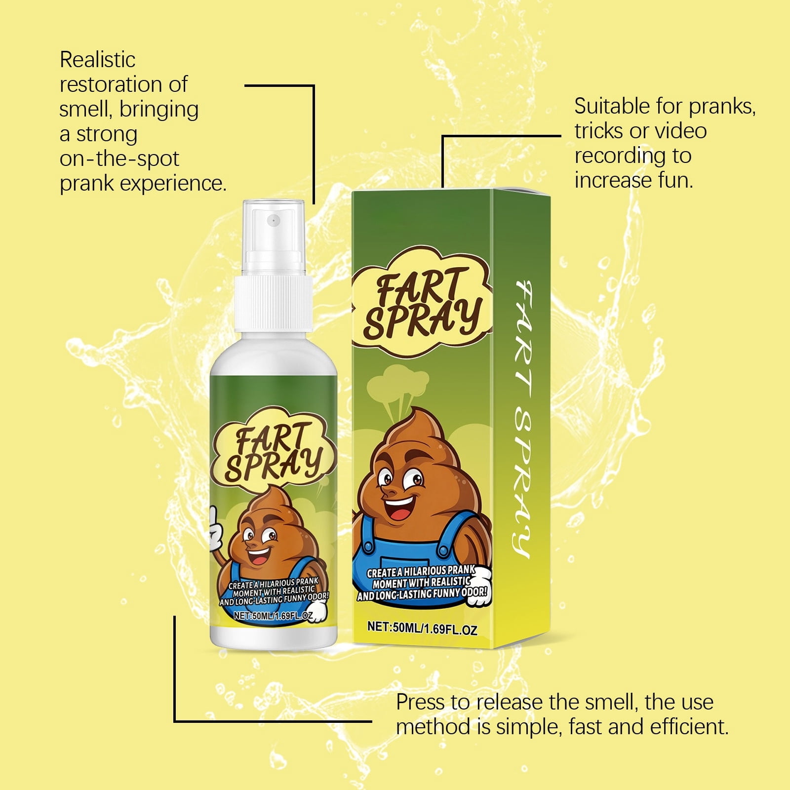 YAMB 50ml Liquid Fart Spray with Realistic Smell, Natural Ingredients Safe Prank Spray for Parties, Non Irritating Formula for Party Interaction, Holiday Trick Games, Friend Gathering Pranks