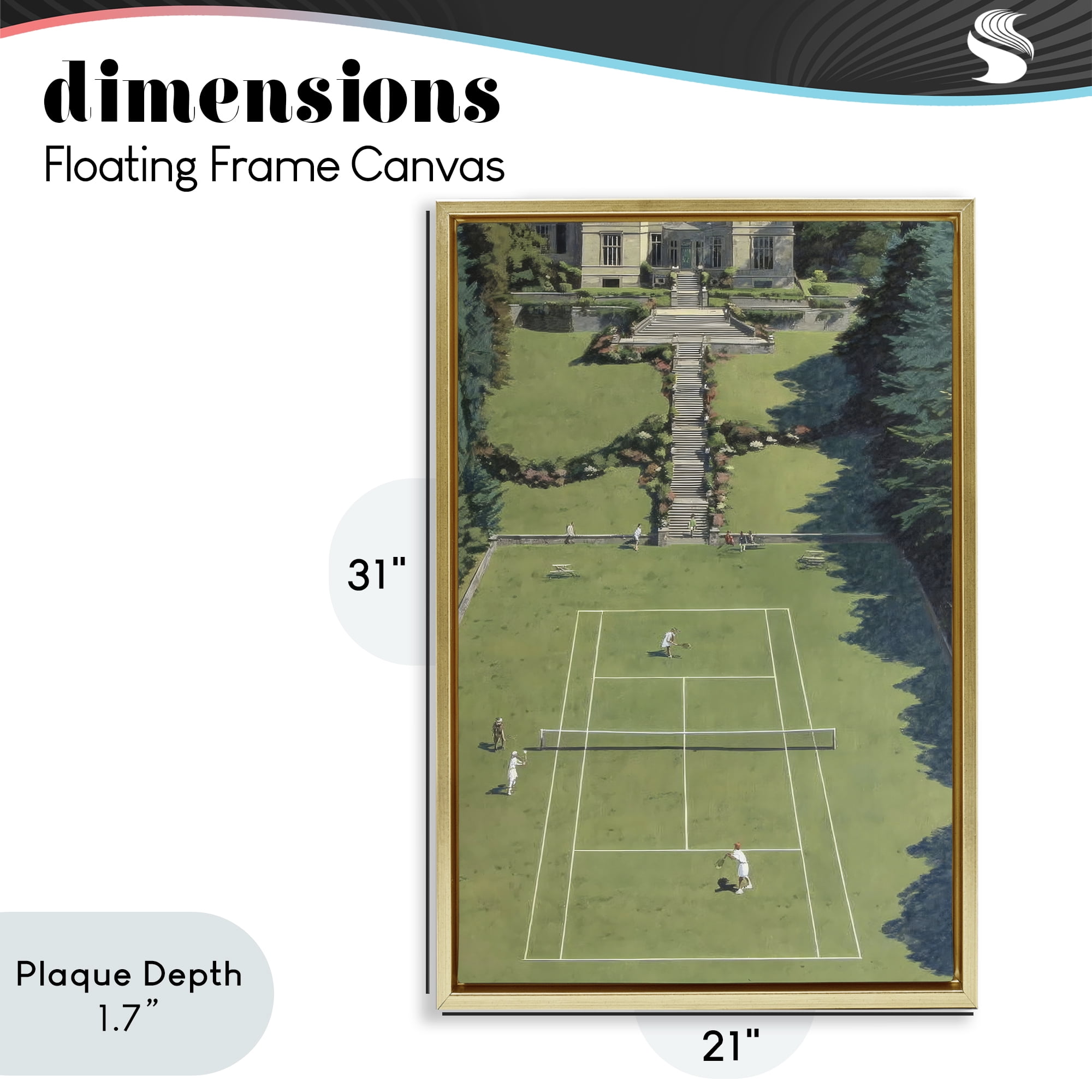 Stupell Industries Tennis Court at Mansion Gold Framed Floater Canvas Wall Art, design by Petal Prints Design