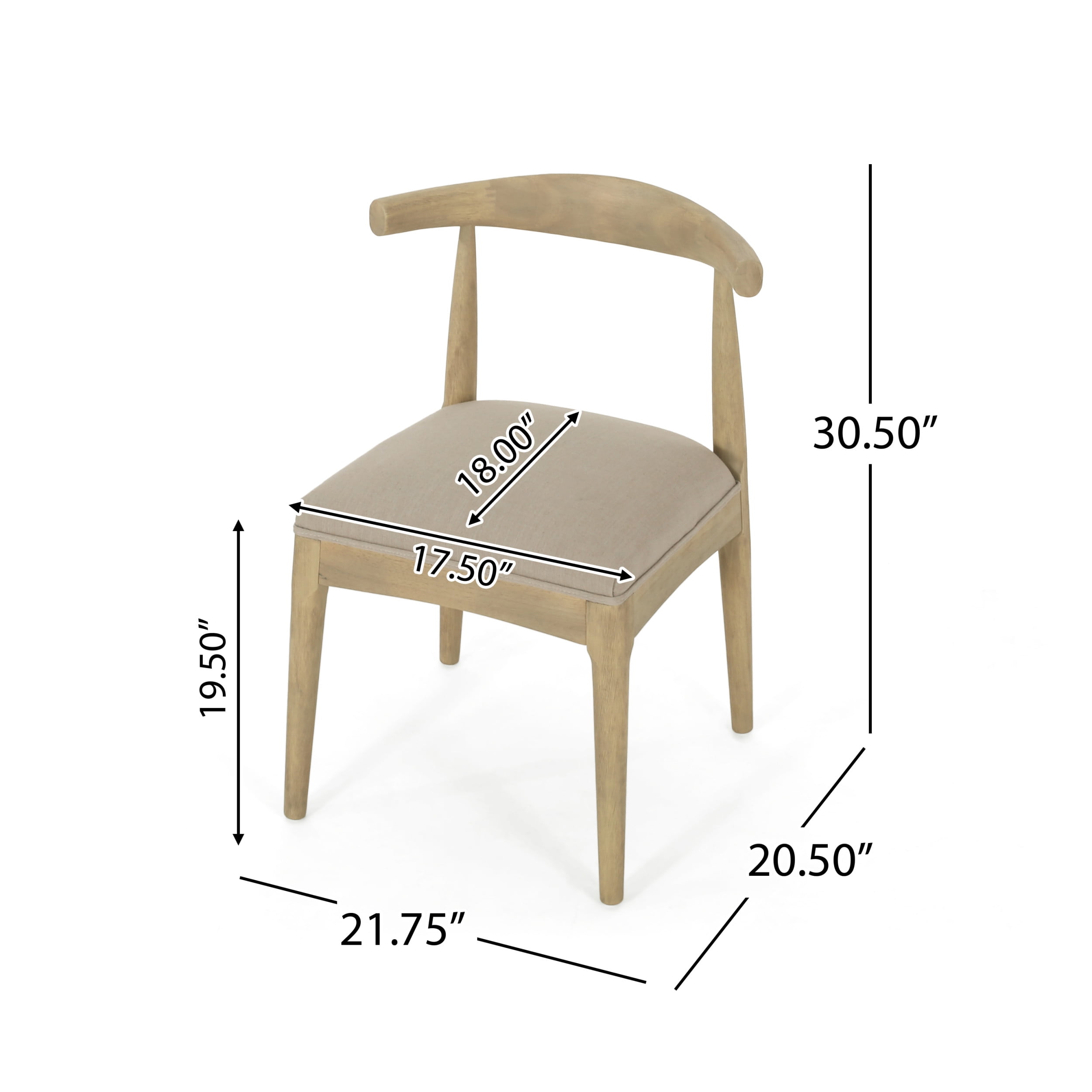 Noble House Cotterell Fabric and Wood Dining Chairs, Set of 2, Pebble Linen and Light Ash