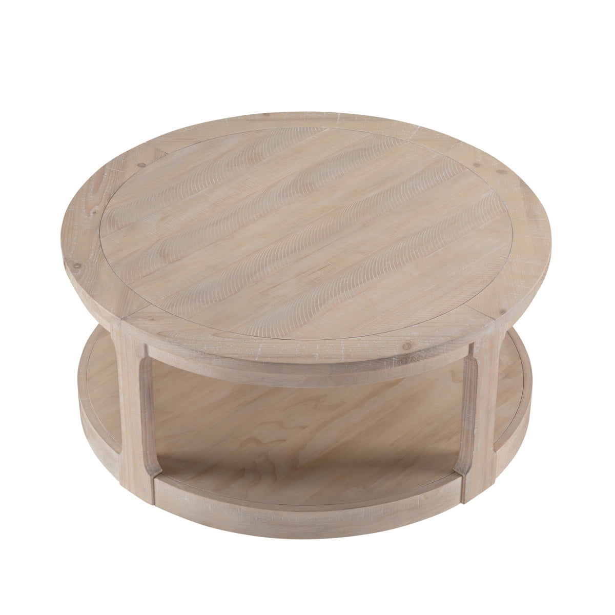 40inch Large Curved 2 Tier Traditional Round Circle Wooden Center Coffee Table,Rounded Table with Wheels,Mid Century Rustic Style Table for living Room,Office,Apartment,OAK
