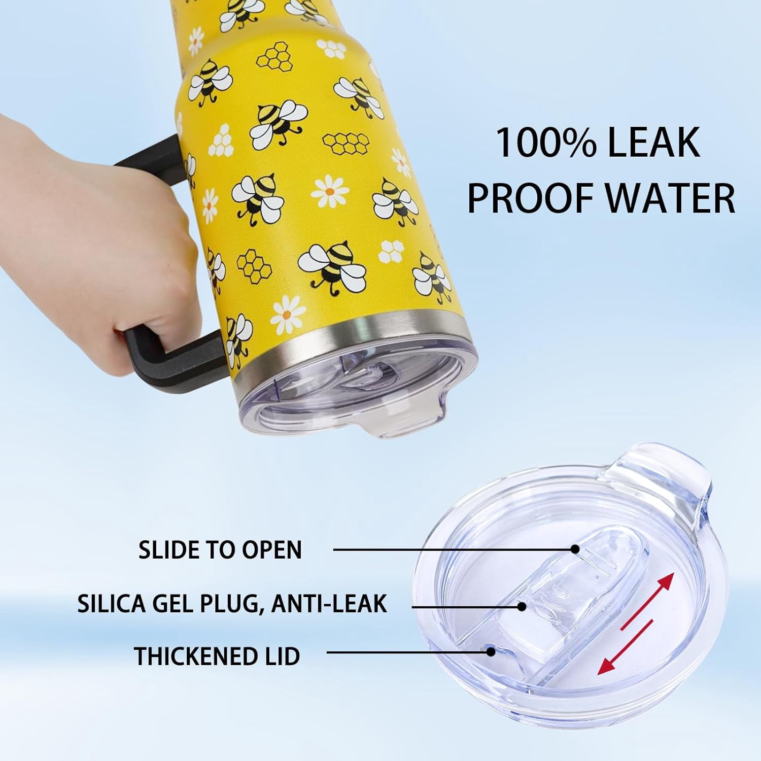Bee 40 Oz Tumbler With Handle and Straw - Yellow Cup Water Bottle Drinking Glass, Gifts for Women Girls Bee Lovers, Accessories Stuff for Christmas Birthday