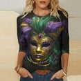 thumbnail image 2 of DDAPJ pyju Mardi Gras 3/4 Length Sleeve Womens Tops Tuesday Shirt Plus Size Carnival Party Crewneck Shirts Loose Trendy Parade Blouses Multicolor XXL, 2 of 6