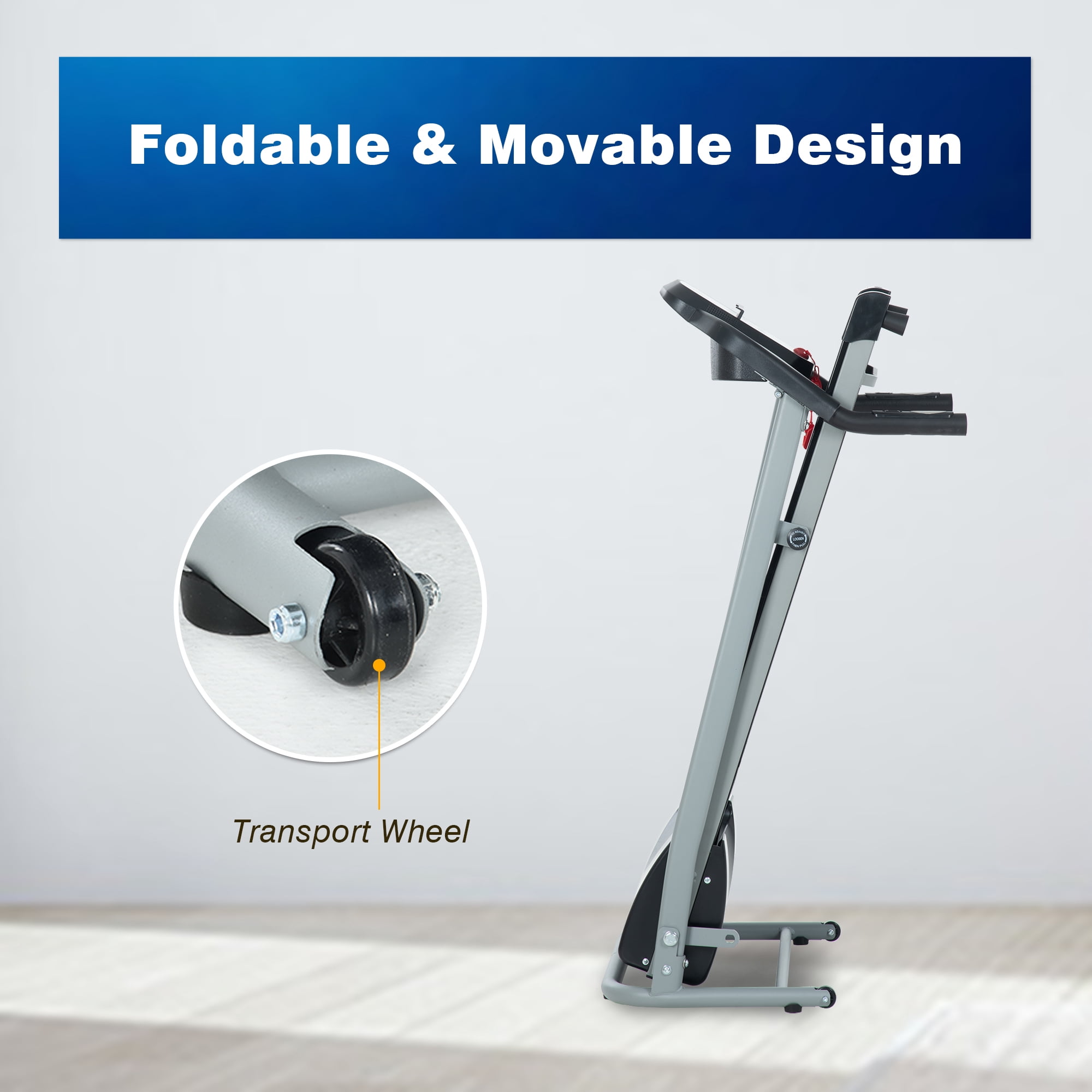 Foldable Treadmills for Home and Office,2.5hp Horsepower 220lbs Weight Bearing Portable Folding Treadmill, Adjustable Display, 3Pre Set Programs, Heart Rate Sensor