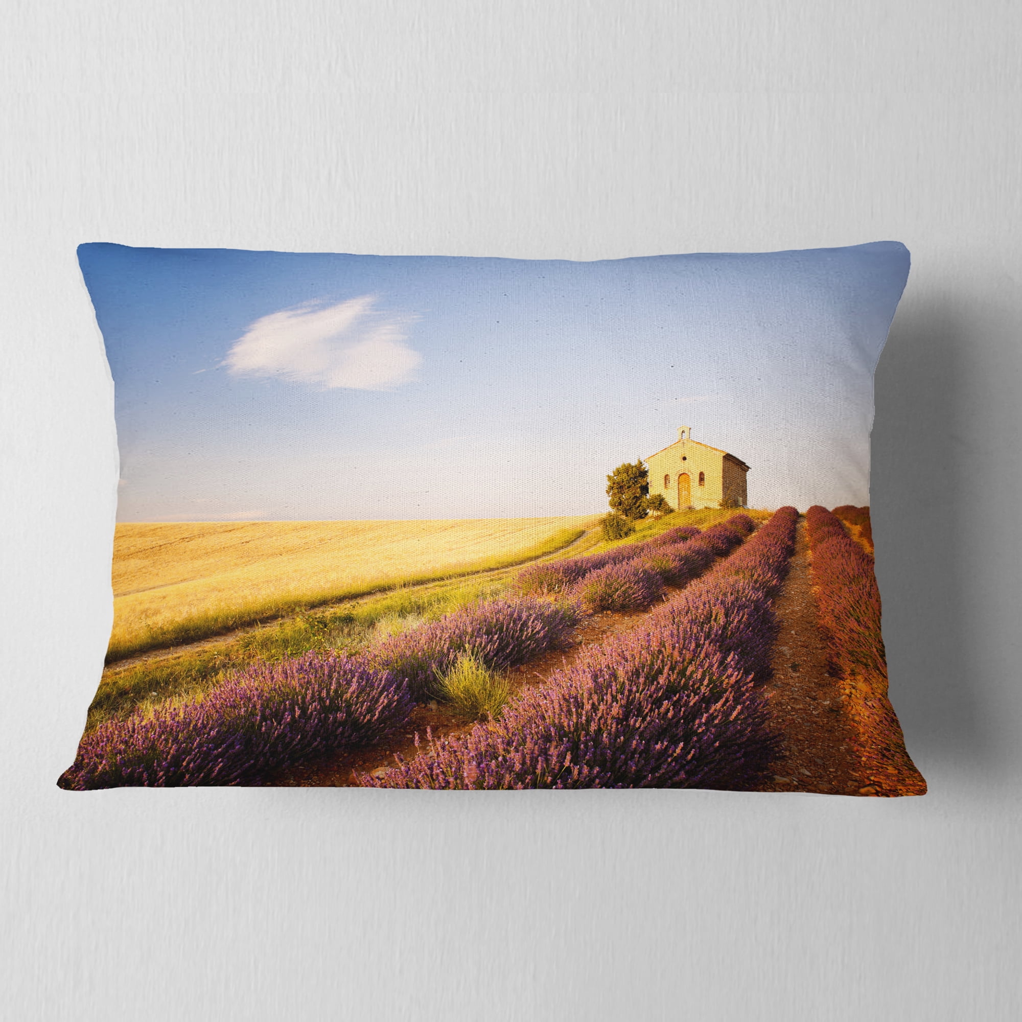 Designart Grain Fields with Lavender Rows - Landscape Printed Throw Pillow - 12x20