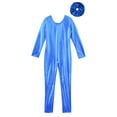 thumbnail image 5 of iiniim Kids Girls Full Body Ballet Dance Gymnastic Leotard Metallic Long Sleeve One Piece Unitard with Hair Scrunchie Royal Blue 14, 5 of 7