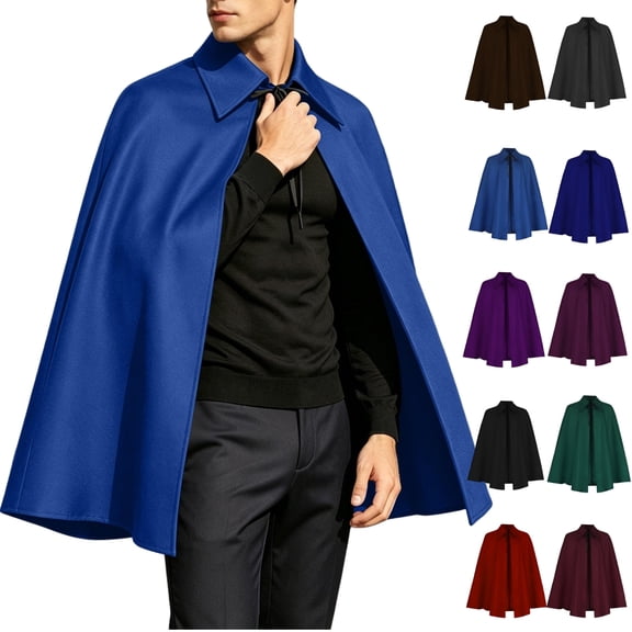 KICILVS Mens Cape Open Collar Tie Front Short Length Drape Cape Gothic Halloween Cosplay Costume Cloak